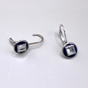 COPY - NWT lia sophia Navy blue “Shutter” earrings w/ cut crystals, silver tone…